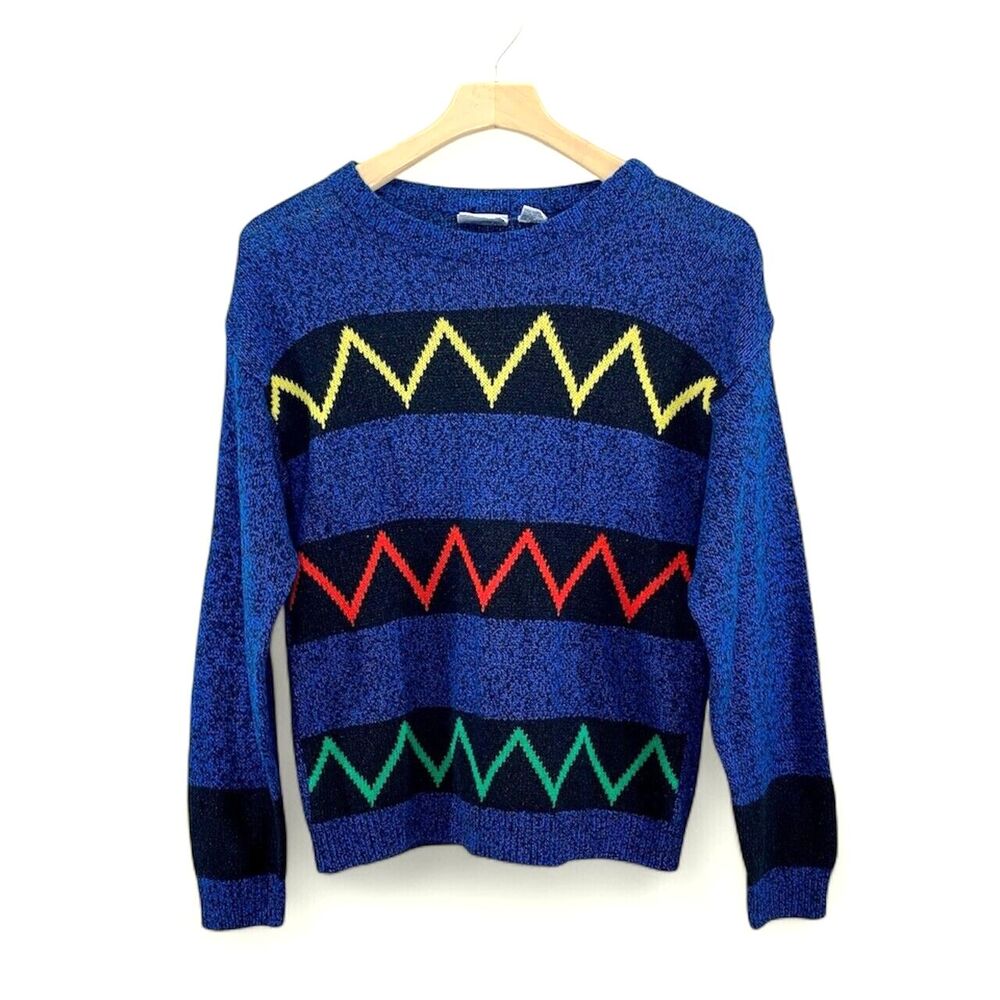 Vintage Eclectic Sweater Womens M Silk Blend Geometric Funky Artsy 90s